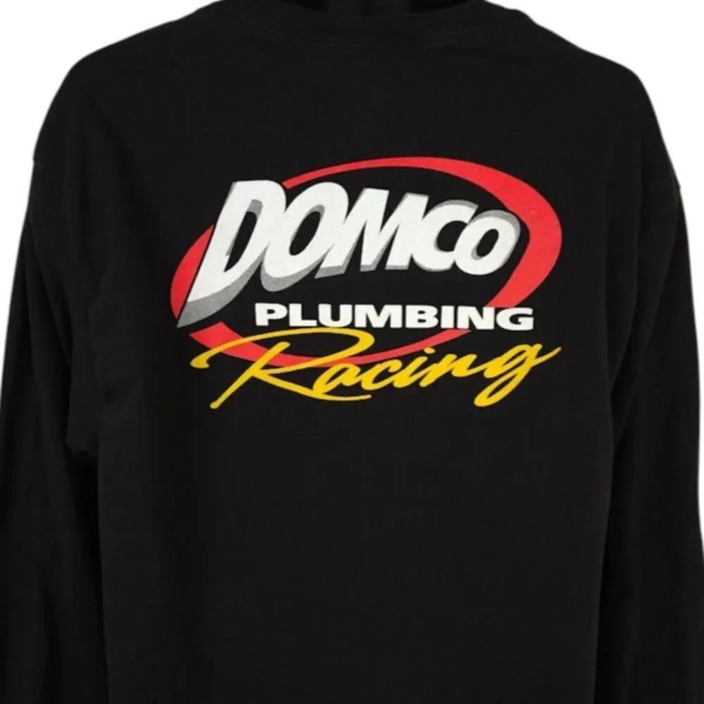 Domco Plumbing Racing T Shirt Mens Size XL Black Long Sleeve